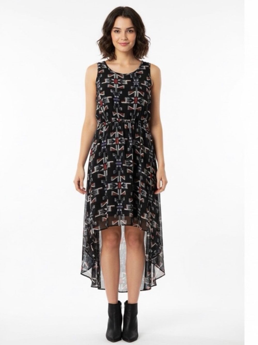Max C London NWOT Black Geometric High Low Dress Sleeveless Lined